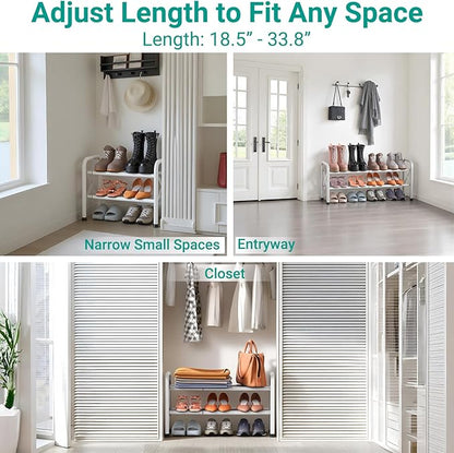 YEASHEIN 2-Tier Expandable Shoe Rack for Closet Floor, X-Frame Metal Small Shoe Rack for Entryway, Adjustable Shoe Shelf Organizer, Free Standing Shoe Racks for Front Door Entrance, Garage - White