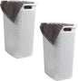 Mind Reader Slim Laundry Hamper with Lid, 60L Tall Clothes Basket, Narrow Tapered Design for Bathrooms, Closets and Laundry Rooms, Plastic, 2 Pack, White