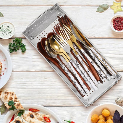 Hemoton Stainless Steel Utensil Holder Large Capacity Chopsticks Storage Case Kitchen Cutlery Organizer Drainage Box for Countertop 11.93X5.39X1.97 Inches