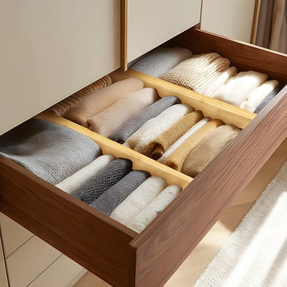 VaeFae 6 Pack Bamboo Drawer Dividers, 4" High Adjustable 16.6" - 21.8" Clothes Drawer Organizers, Expandable Separators for Bedroom/Bathroom/Kitchen/Office Storage