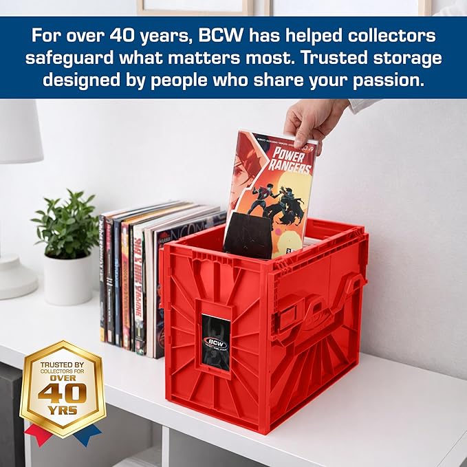 BCW Short Comic Book Bin | Holds 150 Comics | Stackable Plastic Storage | Acid-Free Organizer | Red, 2 Pack