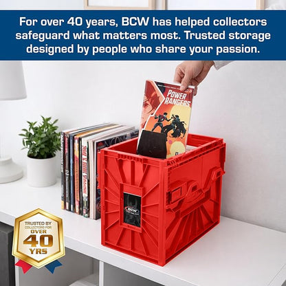 BCW Short Comic Book Bin | Holds 150 Comics | Stackable Plastic Storage | Acid-Free Organizer | Red, 2 Pack