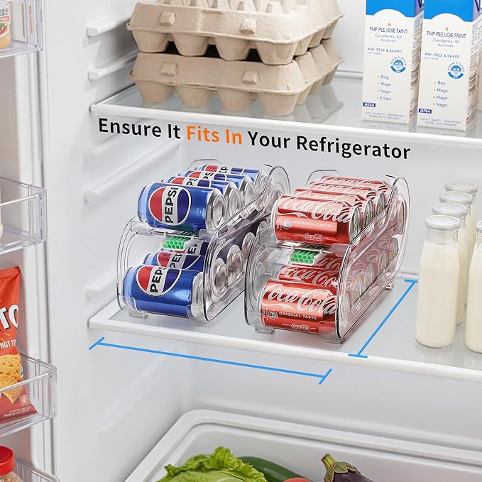 Soda Can Organizer for Refrigerator, Drink Organizer for Fridge, Automatic Rolling Can Dispenser Holder, Organize 10 Pcs Standard 11.15oz or 12oz Short Cans (2 Pack)