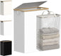 efluky Slim Laundry Basket with Lid, Narrow Laundry Hamper with Removable Bag, Skinny Dirty Clothes Basket with Bamboo Handles for Bathroom, Bedroom & Laundry Room, 65L White
