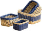 4PCS Woven Storage Baskets Set, Small Baskets for Organizing, Square Handwoven Paper Rope Organizer Bins for Shelves and Home Storage (Natural & Navy)