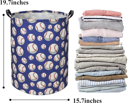 Baseball Kids Laundry Hamper, Large, Cotton & Linen, Waterproof PE Coating, Collapsible, Multi-purpose, Dinosaur Pattern
