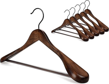 TOPIA HANGER Set of 6 Beautiful Coat Suit Jacket Wood Wooden Hangers, Premium Retro Finish with Extra-Wide Shoulder- 360° Black Hooks & Anti-Slip Bar CT02A