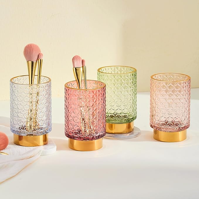 Makeup Brush Holder Organizer,Toothbrush Holders,Desk Pen Pencil Holder,Multifunctional Vintage Glass Brush Cup（A44-9-US）