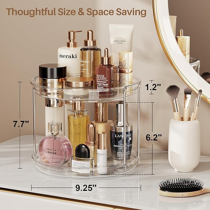 LAMU 2 Tier Lazy Susan Turntable Organizer 9.25'' Rotating Spice Rack Organization for Cabinet, Kitchen, Pantry, Countertop, Bathroom, Vanity, Medicine Cabinet Organizer, Clear
