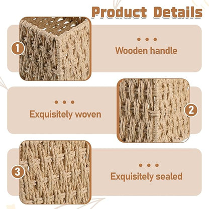 3 Pack Wicker Baskets for Organizing, Toilet Tank Basket for Bathroom, Hand-Woven Paper Rope Wicker Baskets, Toilet Paper Storage Basket for Toilets Tank Top for Shelves
