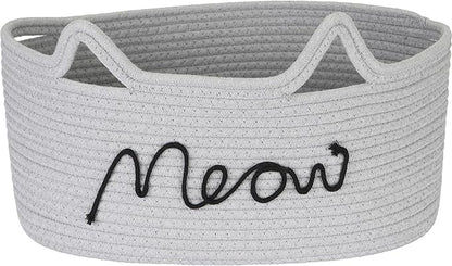 Sea Team Cat Toy Basket with Handles, 16.5 x 11 x 7 Inches, 4.4 Gallons Large Cotton Rope Storage Bin, Box, Shelf Organizer for Pet Chew Toys, Foods, Grey Meow