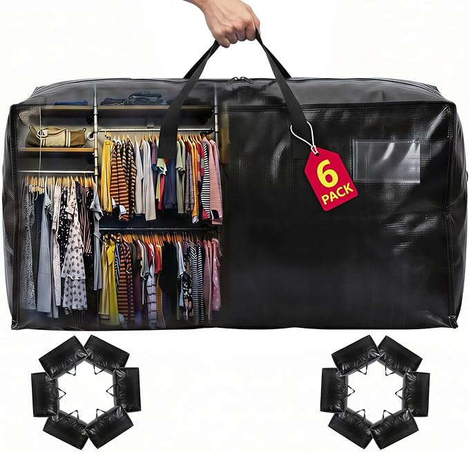 Moving Bags Heavy Duty,Extra Large Moving Bags for Travel/College Packing/Storage/Organization/Seasonal Clothes & Bedding Storage,Moving Supplies Bins,Compatible with Ikea Frakta Cart(Black,6Pcs)