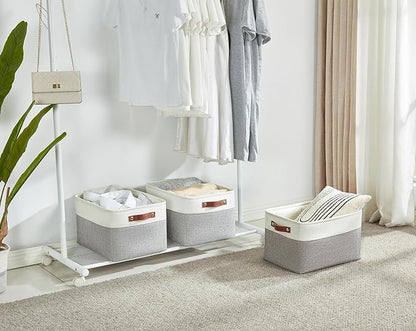 DECOMOMO Storage Bins, Large Fabric Storage Baskets for Shelves, Decorative Linen Closet Organizer, 15 x 11 x 9.5 inches (Grey & White, 1 Pack)