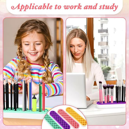 MAQUITA 4 Pcs Silicone Makeup Brush Holder Stand Multipurpose Cosmetic Travel Storage Box Painting Pen Brush Organizer Desktop Makeup Brush Drying Rack for Brush, Eyeliner Pencil Art (Multicolored)