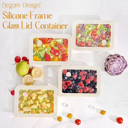 Urban Green Glass Food Container Set with Glass Lid, 4 Pack, Food Storage Containers Set, Airtight, LeakProof, 100% Plastic Free, Meal Prep Containers (White Color)