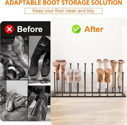 Housen Solutions 10 Pairs Boot Rack Organizer for Tall Boots, Large Capacity Metal Free Standing Shoe Racks, Black Cowboy Boot Holder Stand for Closet, Garage