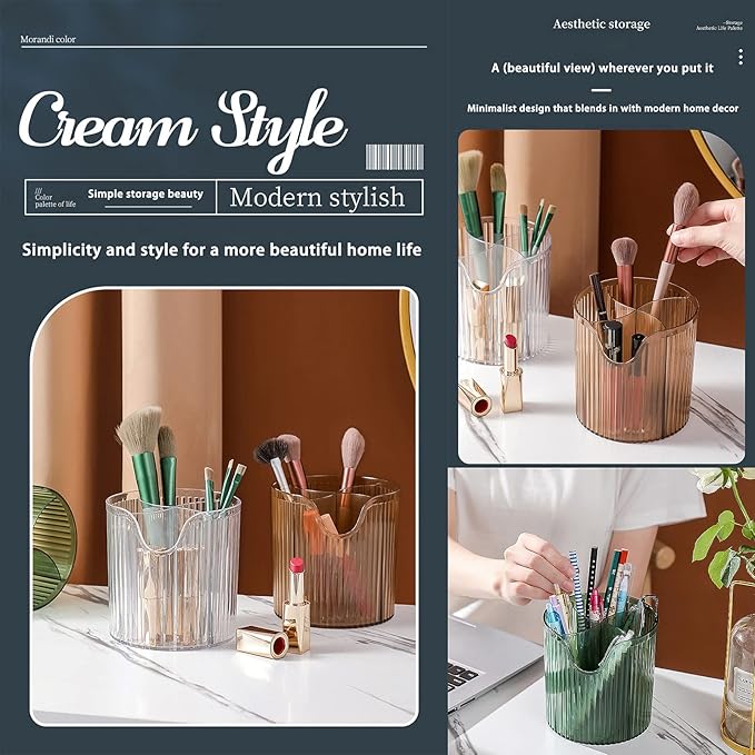 Makeup Brush Holder,Transparent Makeup Organizer,4 Slot Makeup Brushes Cup,for Vanity Decor,Bathroom Countertops,Desk Storage Container,Cosmetic Display cases（Clear Coffee）