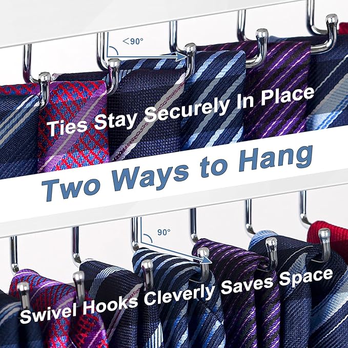 【2 in 1】 2 Pack Tie Organizer Belt Organizer Wall Mounted, Space Saving Tie Rack Belt Hanger for Closet with 24 Storage Hooks, Belt Tie Holder for Closet Organizer Storage White
