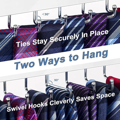 【2 in 1】 2 Pack Tie Organizer Belt Organizer Wall Mounted, Space Saving Tie Rack Belt Hanger for Closet with 24 Storage Hooks, Belt Tie Holder for Closet Organizer Storage White