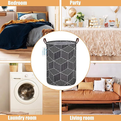 Laundry Basket Canvas Fabric Collapsible Organizer Basket for Storage Bin Toy Bins Gift Baskets Bedroom Clothes Children Nursery Hamper (Black diamond)