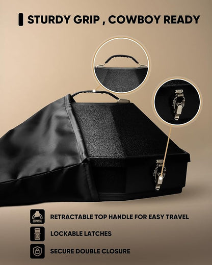 Cowboy Hat Box for Travel – Cowboy Hat Travel Case Hard Shell w/Mirror, Latches & Bag – Western Hat Can for Cowboy - Hat Boxes for Men & Hat Boxes for Women Storage - Midnight Black