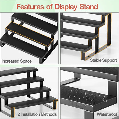 Boulphia 2 Set Black Cologne Organizer for Men, 12 Inch Cologne Stand 4 Tier Perfume Organizer for Dresser, Versatile Step Display Stand Shelf for Fragrance, Skincare, Figurine, Dessert (Wood & Metal)