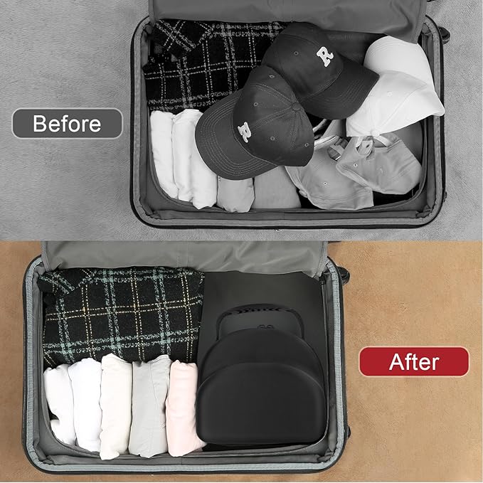 GERMUN Hard baseball hat case, Hat Carrier Travel Case with Adjustable Shoulder Strap, Hat cap case for 3 Baseball Caps - Perfect for Traveling & At-Home Storage (Black with Grey)