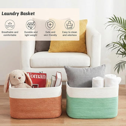Artfeel Blanket Basket,Rectangle Woven Baskets for Storage,30L Laundry Basket for Decorative Nursery Blanket,Toys,Dirty Clothes and Magazine in Shelves,Baby Room,and Living Room
