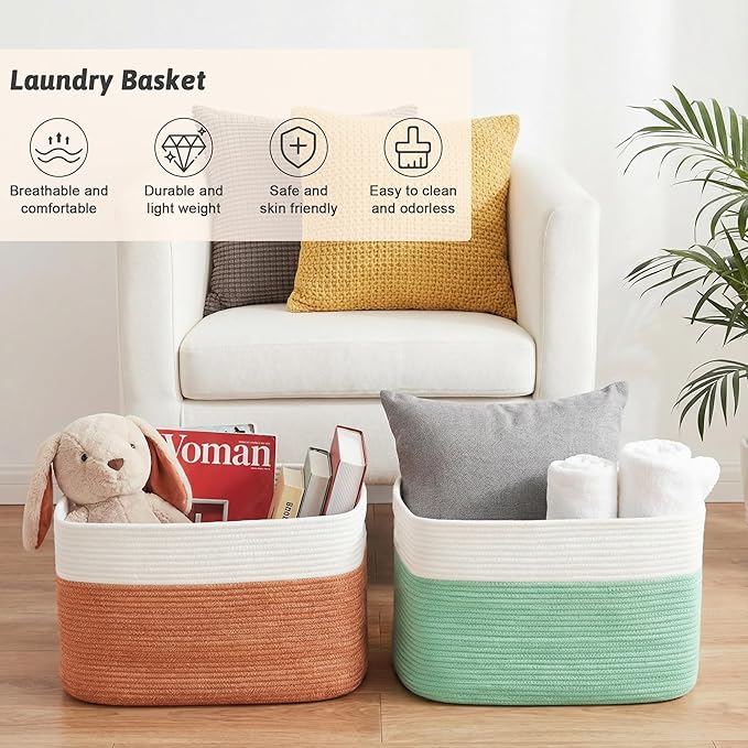 Artfeel Blanket Basket,Rectangle Woven Baskets for Storage,100L Laundry Basket for Decorative Nursery Blanket,Toys,Dirty Clothes and Magazine in Shelves,Baby Room,and Living Room
