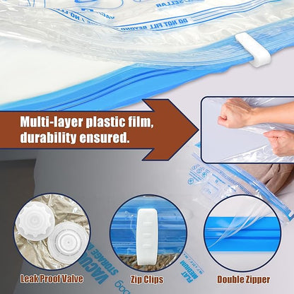 HIBAG Vacuum Storage Bags, 12 Jumbo Vacuum Seal Bags for Clothing, Space Bags for Clothes, Comforters, Blankets, Bedding (12J)