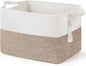 Mkono Woven Storage Basket, Cube Cotton Rope Basket for Shelves, Clothes, Toys, Towels, Books, Rectangle Bin with Handles for Organizing, Decorative Gift, 13'' x 10'' x 9'', Brown and White (1 Pack)