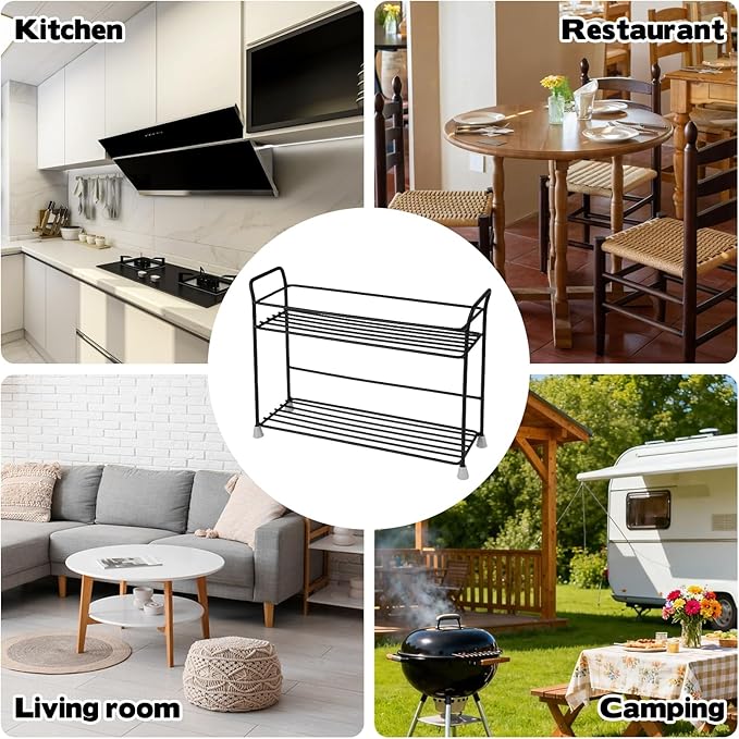 FMOACEN 2 Tier Spice Rack Organizer for Countertop Sturdy Metal Standing Spice Storage Shelf Rack Seasoning Organizer Holder for Home Kitchen Cabinet Bathroom Bedroom Pantry Vanity Black