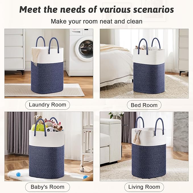 Artfeel Laundry Basket,Woven Cotton Rope Laundry Hamper,80L Versatile Storage for Dirty Clothes,Baby Toys,and Blankets in Bathroom, Nursery,and Living Room