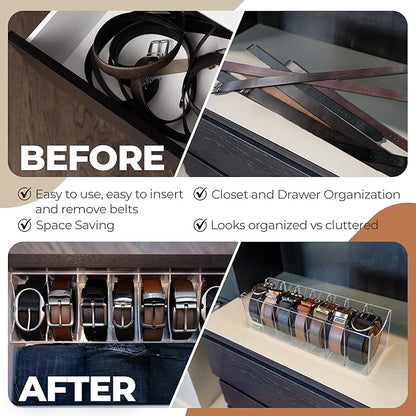 Targum Belt Organizer for Large Buckles – Extra-Wide Acrylic Belt Organizer with 7 Compartments for Closet and Drawer