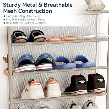 Whitmor 36 Pair Over The Door Shoe Organizer, 12 Tier Hanging Shoe Organizer, Heavy Duty Metal & Mesh Shoe Holder, Hanging Shoe Rack for Closet Organizer & Storage, 74" L x 21.7" W x 7.5" H, Mocha