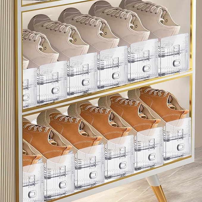FENRUNXU Shoe Slots Organizer for Closet,30 Pack Shoe Stacker Shoes Rack Organizer for Closet Space Saver Storage Shoe Holder Organization(Transparent)