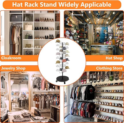 Hat Rack Stand, Metal Hats Display Stand, Standing Hat Rack, Hat Tree Stand with 30 Circular Hooks, Ball Cap Storage Organizer Rack for Stores/Home(Black)