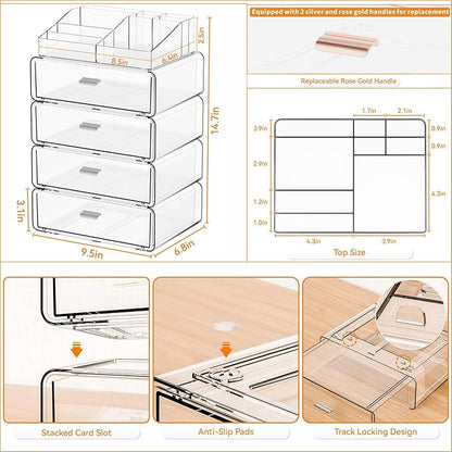 Yieach 5 Tier Clear Acrylic Makeup Organizers with Drawers,Tiered Countertop Make up Storage Organizer for Dresser Top and Bathroom Vanity,Plastic Makeup Stand for Brush,Skincare,Beauty Organizers