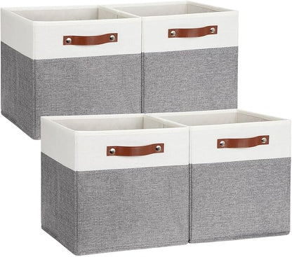 DULLEMELO Storage Cubes 12 inch, Collapsible Sturdy Cube Storage Bins With Handles for Organizing,Fabric Storage Baskets for Shelves Nursery Closet Home Organization and Storage (White&Grey-4 Pack)