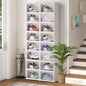 Shoe Box Foldable Storage Box Installation-free Clear Plastic Stackable Shoe Storage Cabinet Shoe Organizer Shoe Container Box with Lids Large Size Shoe Rack (8 Tiers 16 Pairs)