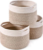 ICERZCZ Small Storage Baskets for Organizing, Organizer Baskets for Shelves, Small Woven Basket for Storage, Cute Brr Basket for Gifts Empty, 9.7"×9.7"×7" (3 Packs) Off White & Brown