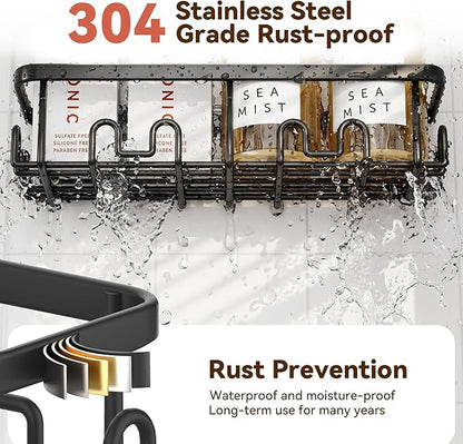 YASONIC Shower Caddy Adhesive 2-Pack, Rustproof Shower Organizer with Holder, No-Drill Shower Shelves for Inside the Shower, Large-Capacity Bathroom Organizers and Storage for Dorms & Renters, Black