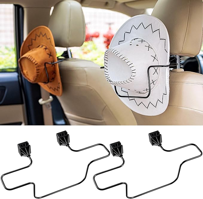 Feekoon Cowboy Hat Rack for Truck, 2 Pcs Hat Holder Rack for Truck SUV, Clothes Coat Hanger for Car Seat Accessories, Black