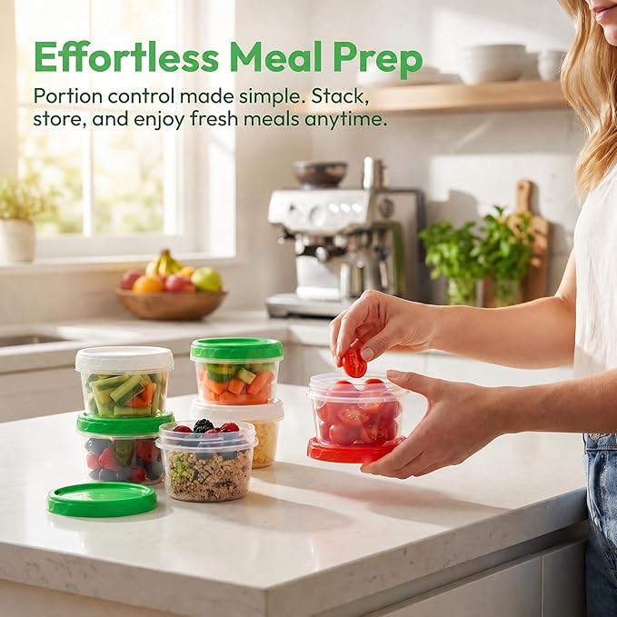 EONJOE 8 oz Small Freezer Containers with Lids Stackable Plastic Food Storage Container 1 Cup Meal Prep Bowls Airtight Dishwasher Safe,12-pack