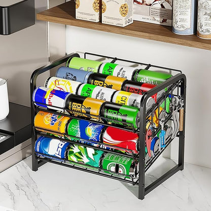 YOXIER Beverage Organizer Shelf Storage Rack Automatic Rolling 2 Tiers Large Capacity Beer Soda Holder Fridge Organizer Refrigerator Dispenser Black Dual Layer