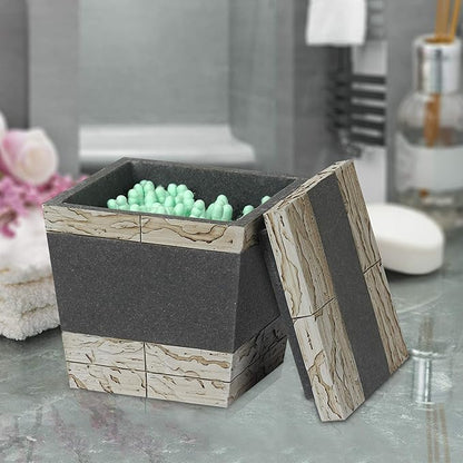 nu steel Rustic Bathroom Q-tip Holder & Jar in Real Cement and Stone for Bathrooms & Vanity Spaces