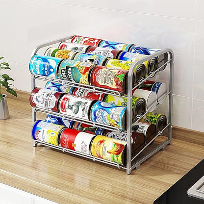 Can Rack Organizer, 3 Tier Stackable Can Storage Dispenser,for Food Storage, Kitchen Cabinets or Pantry, Storage for 36 Cans, Silver