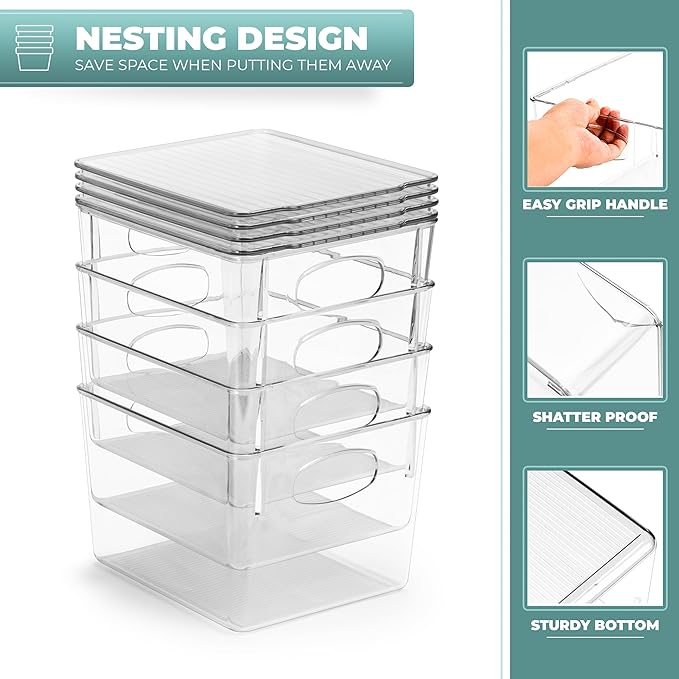 Sorbus Medium Plastic Storage Bins with Lids - Kitchen, Pantry, Refrigerator Organizer Bins - Clear, 2 Pack