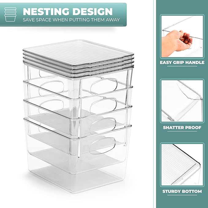 Sorbus Medium Clear Plastic Storage Bins with Lids, Clear Stackable Storage Bins, Laundry Room Organizer Bins, Office, Classroom, Playroom, Bathroom, Laundry Room Organization and Storage (4 Pack)