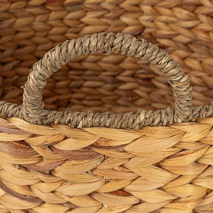 Household Essentials Round Handwoven Water Hyacinth and Seagrass Basket with Handles, Natural